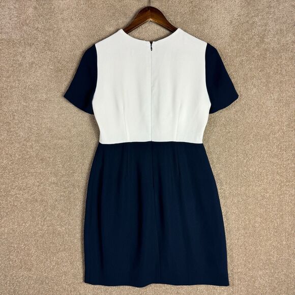 J. Crew Sheath Dress Petite‎ Size 6P White/Navy Colorblock Short Sleeve Crepe - Picture 10 of 11